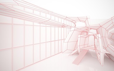 Abstract drawing white interior multilevel public space with window. 3D illustration and rendering.