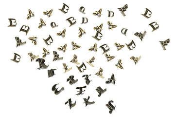 Cutouts of flying letters.