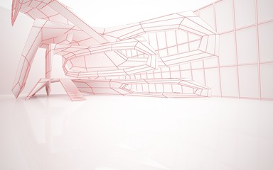 Abstract drawing white interior multilevel public space with window. 3D illustration and rendering.