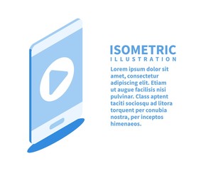 Play button on smartphone screen, video icon. Isometric template for web design in flat 3D style. Vector illustration.