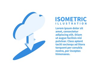 Cloud download icon. Isometric template for web design in flat 3D style, Vector illustration, Cloud technology.