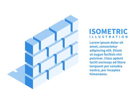 Brick Wall, Firewall Icon. Isometric Template For Web Design In Flat 3D Style. Vector Illustration.