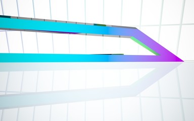 Abstract white and colored gradient  interior multilevel public space with window. 3D illustration and rendering.