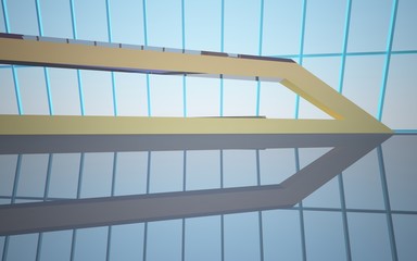 Abstract white and colored gradient parametric interiorwith window. 3D illustration and rendering.