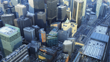 Aerial of Toronto city center at dark