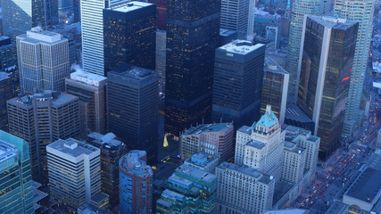 Aerial of Toronto, Canada city center at twilight