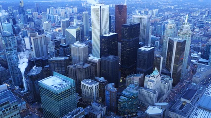 Fotobehang Aerial of Toronto, Canada core at dark © Harold Stiver