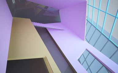 Abstract white and colored gradient parametric interiorwith window. 3D illustration and rendering.