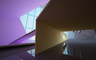 Abstract white and colored gradient parametric interiorwith window. 3D illustration and rendering.