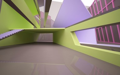 Abstract white and colored gradient parametric interiorwith window. 3D illustration and rendering.