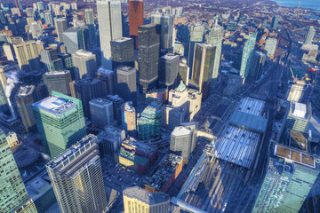 Aerial of Toronto cityscape at twilight