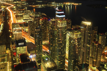 Plakat Aerial of Toronto lakeside at night