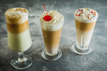 Milkshake drink with whipped cream, close up view