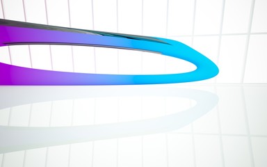 abstract architectural interior with colored smooth sculpture. 3D illustration and rendering