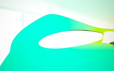 abstract architectural interior with colored smooth sculpture. 3D illustration and rendering