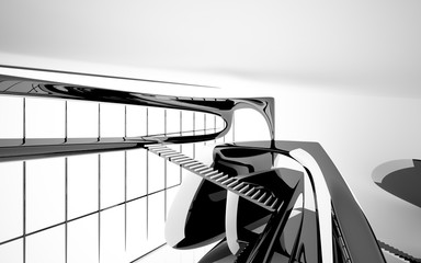 Fototapeta premium Abstract dynamic interior with black smooth objects. 3D illustration and rendering