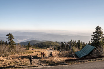 view from Lysa hora hill in autumn Moravskoslezske Beskydy mountains in Czech republic
