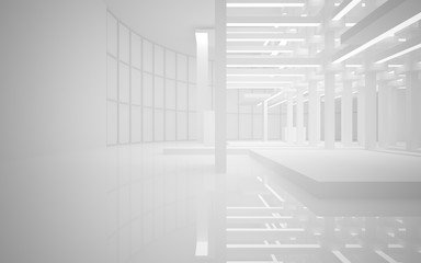 Abstract white interior of the future, with neon lighting. 3D illustration and rendering