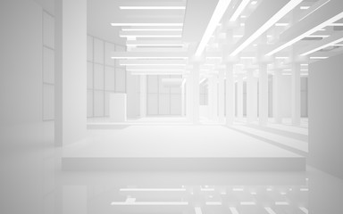 Fototapeta premium Abstract white interior of the future, with neon lighting. 3D illustration and rendering