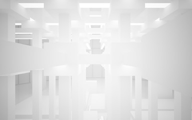 Abstract white interior of the future, with neon lighting. 3D illustration and rendering