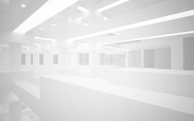 Abstract white interior of the future, with neon lighting. 3D illustration and rendering