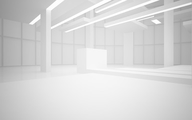 Abstract white interior of the future, with neon lighting. 3D illustration and rendering