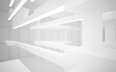 Abstract white interior of the future, with neon lighting. 3D illustration and rendering