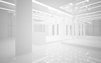 Fototapeta premium Abstract white interior of the future, with neon lighting. 3D illustration and rendering