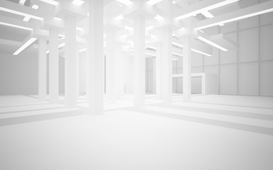 Obraz premium Abstract white interior of the future, with neon lighting. 3D illustration and rendering