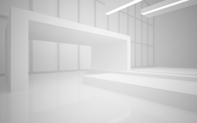 Abstract white interior of the future, with neon lighting. 3D illustration and rendering
