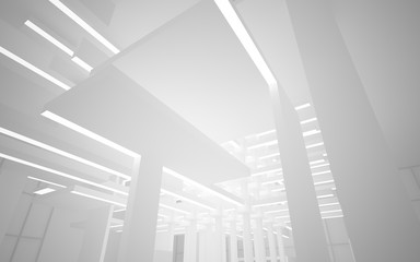 Obraz premium Abstract white interior of the future, with neon lighting. 3D illustration and rendering