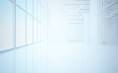 Obraz premium Abstrakcyjne białe wnętrze podkreśla przyszłość. Tło architektoniczne. Ilustracja i renderowanie 3D
