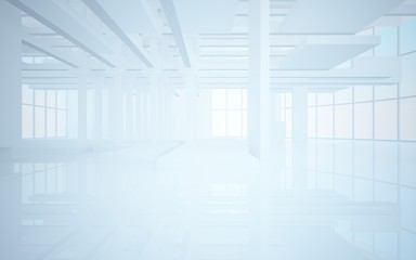 Abstract white interior highlights future. Architectural background. 3D illustration and rendering