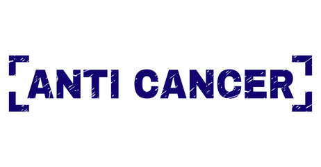 ANTI CANCER title seal imprint with grunge texture. Text title is placed between corners. Blue vector rubber print of ANTI CANCER with unclean texture.