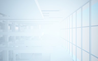 Abstract white interior highlights future. Architectural background. 3D illustration and rendering