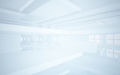 Abstract white interior highlights future. Architectural background. 3D illustration and rendering