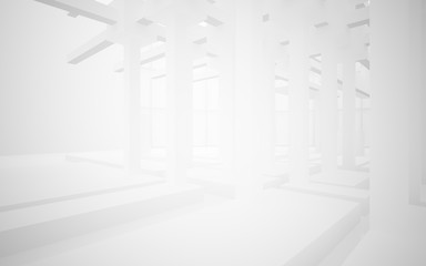 Abstract white interior highlights future. Architectural background. 3D illustration and rendering