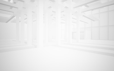 Abstract white interior highlights future. Architectural background. 3D illustration and rendering