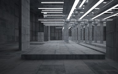 Abstract  concrete interior with neon lighting. 3D illustration and rendering.