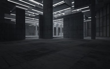 Abstract  concrete interior with neon lighting. 3D illustration and rendering.