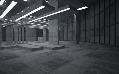 Abstract  concrete interior with neon lighting. 3D illustration and rendering.