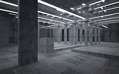 Abstract  concrete interior with neon lighting. 3D illustration and rendering.