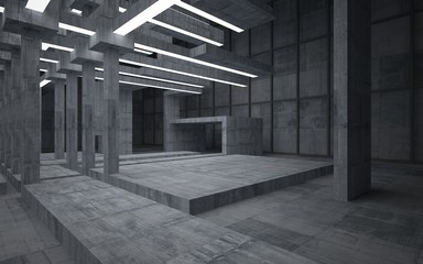 Abstract  concrete interior with neon lighting. 3D illustration and rendering.