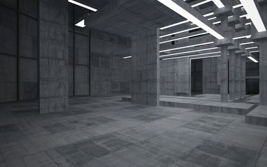 Abstract  concrete interior with neon lighting. 3D illustration and rendering.