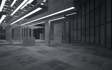 Abstract  concrete interior with neon lighting. 3D illustration and rendering.