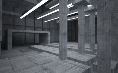 Abstract  concrete interior with neon lighting. 3D illustration and rendering.