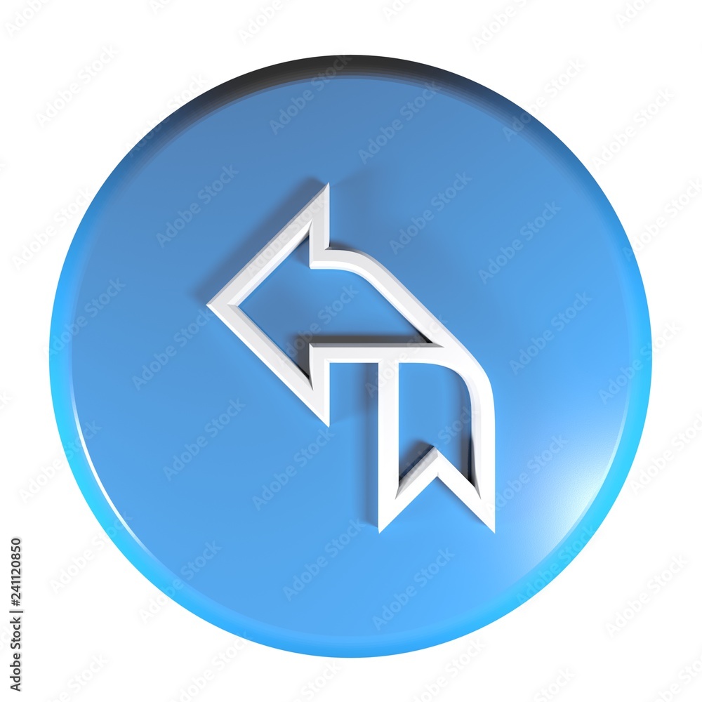 Poster blue circle push button arrow up and left - 3d rendering illustration