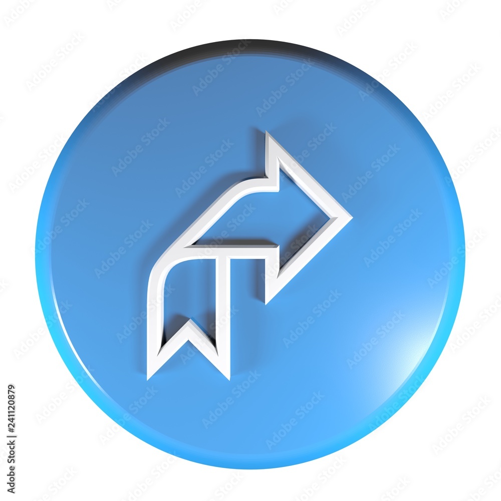 Poster blue circle push button arrow up and right - 3d rendering illustration