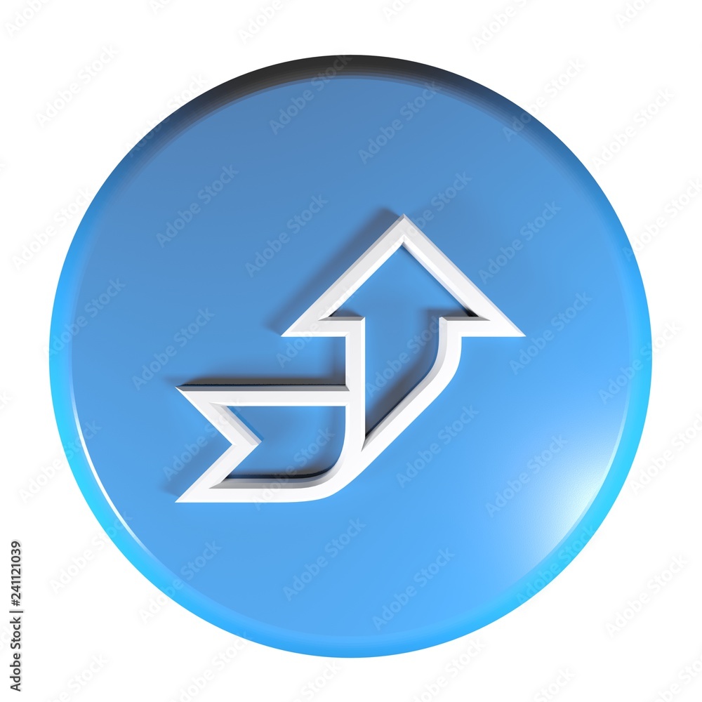 Poster blue circle push button arrow right and up - 3d rendering illustration
