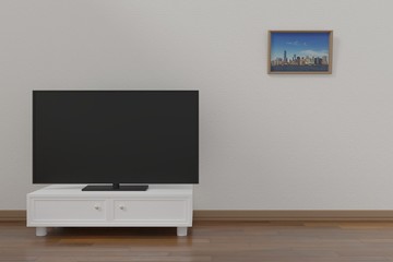 TV in the neat room with a painting